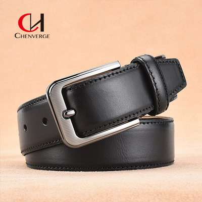 First Layer Cowhide Leather Belt Simple Needle Seven Level Electroplated Buckle