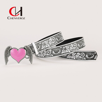Fashion Pink Love Ladies Leather Belt For Engraved Pattern