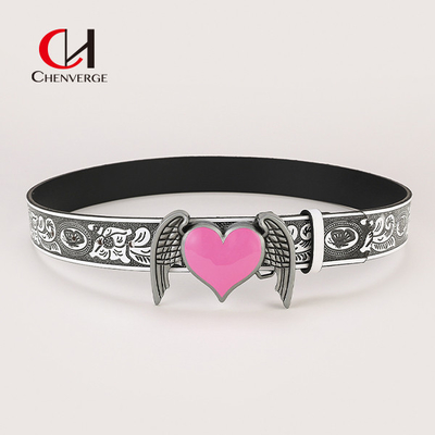 Fashion Pink Love Ladies Leather Belt For Engraved Pattern