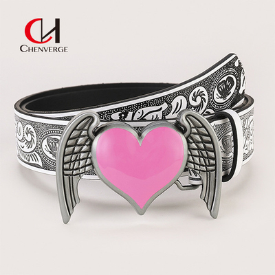 Fashion Pink Love Ladies Leather Belt For Engraved Pattern