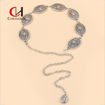 Women'S Stylish Summer Metal Belt Vacation Style Sterling Silver Belt Buckle