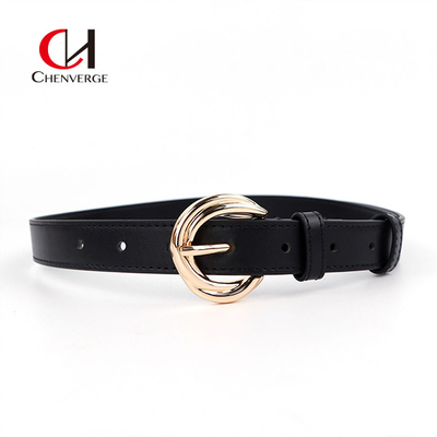 Standard Length Black Women'S Belt Fashion Business Style Gold Belt Buckle