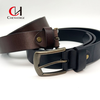 Standard Size Black And Brown Genuine  Leather Belt With Metal Buckle