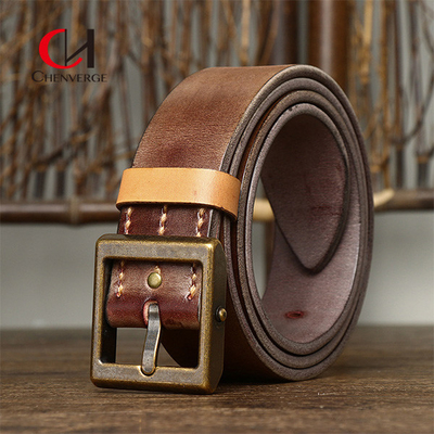 Smooth Strap Vintage Leather Belt For Men With Standard Width Zinc Alloy Buckle