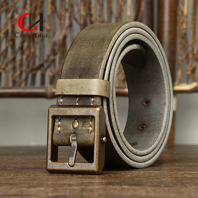 Smooth Strap Vintage Leather Belt For Men With Standard Width Zinc Alloy Buckle