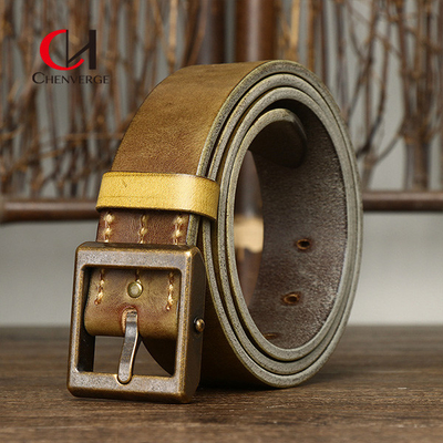 Smooth Strap Vintage Leather Belt For Men With Standard Width Zinc Alloy Buckle