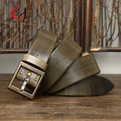Smooth Strap Vintage Leather Belt For Men With Standard Width Zinc Alloy Buckle