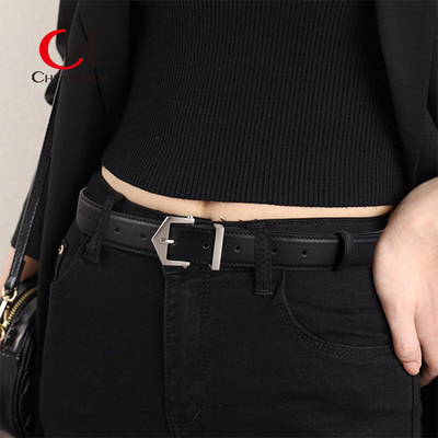 Tiktok Ladies Leather Belt Proposal With PU Material Golden Triangle Buckle