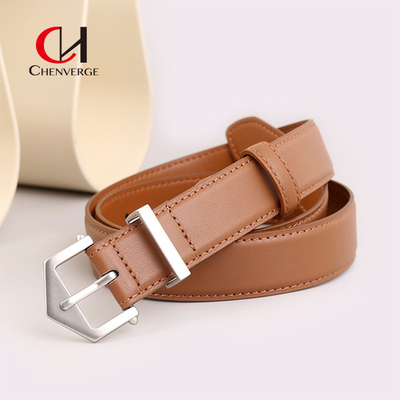 Tiktok Ladies Leather Belt Proposal With PU Material Golden Triangle Buckle