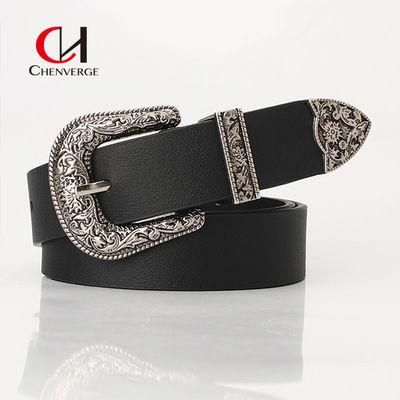 Classic Ladies Leather Belt Vintage Needle Buckle Decorative Black Color