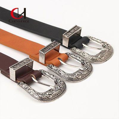 Classic Ladies Leather Belt Vintage Needle Buckle Decorative Black Color