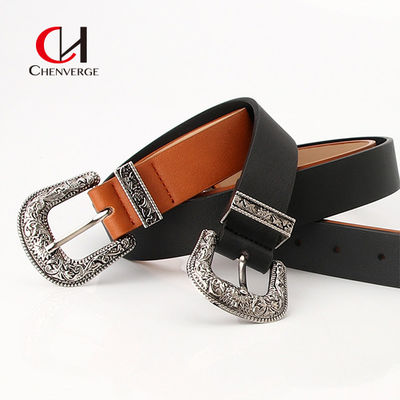 Classic Ladies Leather Belt Vintage Needle Buckle Decorative Black Color