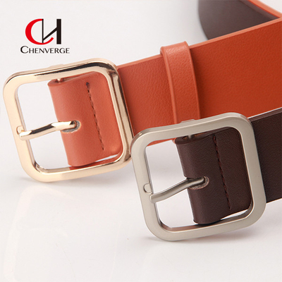 No Rust Ladies Leather Belt Retro Simple Square Buckle PU Leather Female