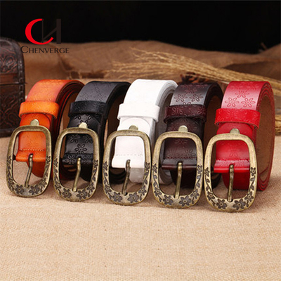 Vintage Plum Needle Buckle Women'S Denim Belt Leather Material 3.3cm Width