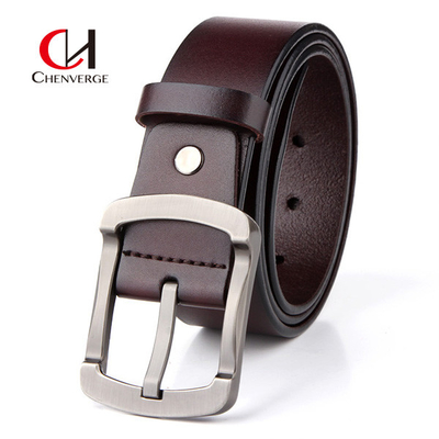 Genuine Leather Reversible Metal Buckle Belt Cowhide For Business Meeting