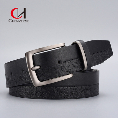 125cm Mens Embossed Leather Belt Zinc Alloy Needle Buckle Vintage