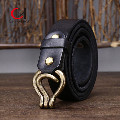 High Durability Black Genuine Leather Belt With Zinc Alloy Buckle